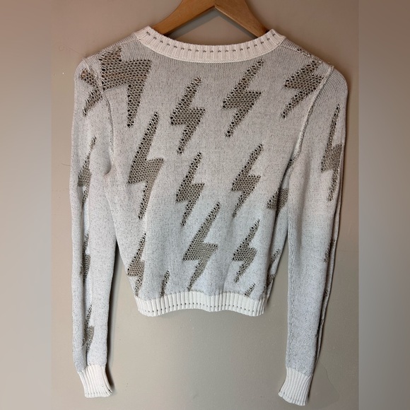 Free People Lightening Bolt Sweater Cream/Tan Size S Rare - Picture 6 of 10